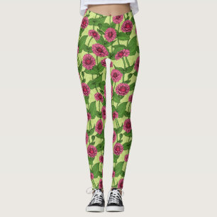 Leggings Zinnias rose sur vert clair