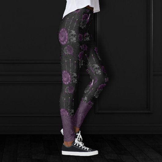 Leggings Zodiac Magie | Plum violet foncé Roses de crâne go