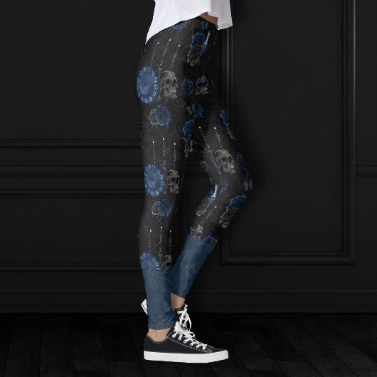 Leggings Zodiaque magic | Dark Navy Blue Gothic Skull