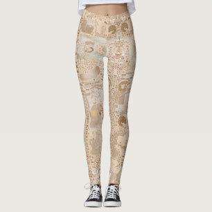 Leggins Beige Funky Artistiek Alternatief Patroon Leggings