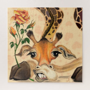 Legpuzzel Grappige Giraffe met Roos