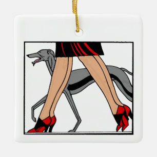 Legs Art Deco Women Greyhound Whippet Dog R Keramisch Ornament
