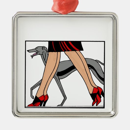 Legs Art Deco Women Greyhound Whippet Dog R Metalen Ornament (Voorkant)