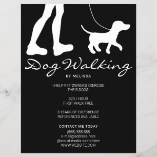 Legs & Dog Silhouette op Black Dog Walker Business Flyer