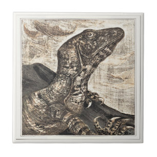 Leguaan Reptiel Nederlands Victoriaans Kunst Tegeltje