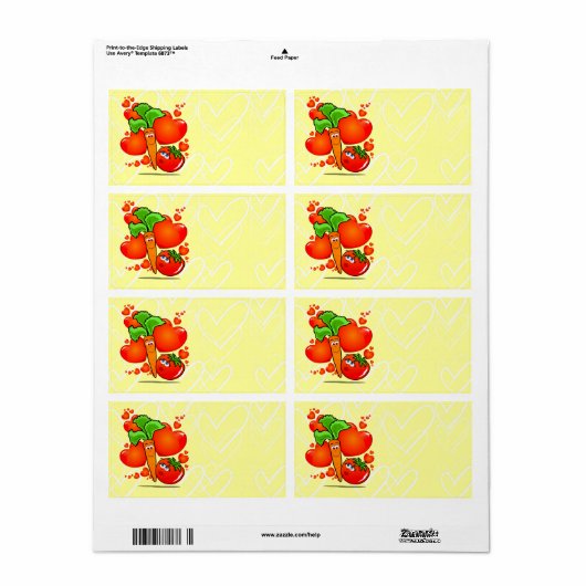 Légumes en amour, étiquette (Feuille entière)