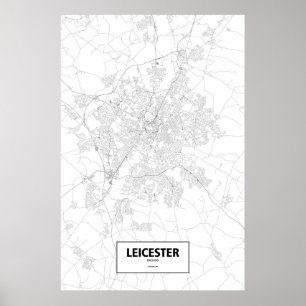 Leicester, Engeland (zwart op wit) Poster