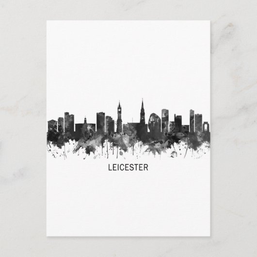 Leicester England Skyline BW Feestdagenkaart (Voorkant)