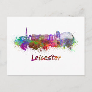 Leicester skyline in waterverf briefkaart