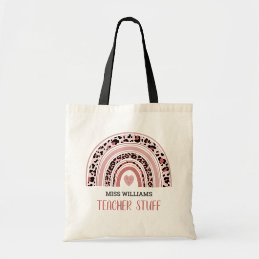 Leider Boho Rainbow Pink Leopard Print Tote Bag (Voorkant)