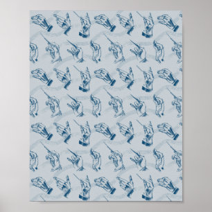 Leider (patroon in grijs en indigo) poster
