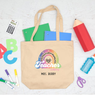 Leider Vibes Rainbow Leopard Print Grote Tote Bag