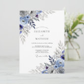 Leienblauw Strak Botanisch Bruiloftsontwerp Kaart (Staand voorkant)