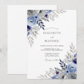 Leienblauw Strak Botanisch Bruiloftsontwerp Kaart (Voorkant / Achterkant)