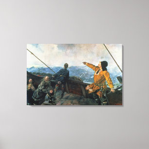 Leif Eriksson sights land in America, 1893 Canvas Afdruk