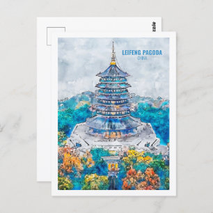 Leifeng Pagoda china Travel Waterverf Sketch Briefkaart