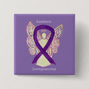 Leiomyosarcomen Paarse bewustwording Ribbon Angel  Vierkante Button 5,1 Cm