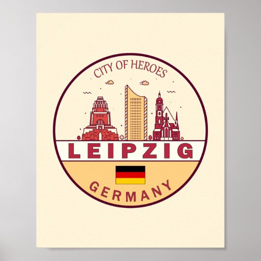 Leipzig Duitsland City Skyline Emblem Poster (Voorkant)