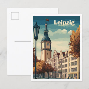 Leipzig Duitsland Kunst Vintage Reizen Illustratie Briefkaart