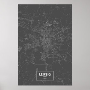 Leipzig, Duitsland (wit op zwart) Poster