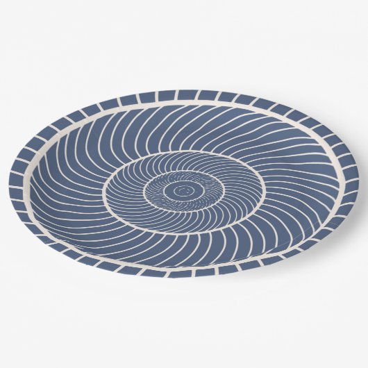 Leistblauwe crème spiraalslakkenfibonacci papieren bordje (Gekanteld)