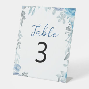 Leiste Blau Zachte Grijze Botanische Frame Tafelnu Reclamebord Met Voetstuk
