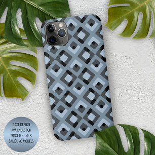 Leisteen Blauw Grijs Zwart Mideeuw Vierkanten Patr iPhone 15 Plus Case