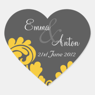 leisteen grijs & geel damask Save the date sticker