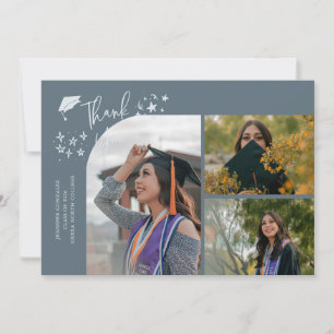 Leisteenblauwe Handgeschreven Bedankt Multi Foto Aankondiging