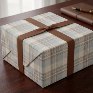 Leisteenblauwe roestcrème tartan ruitpatroon prepp cadeaupapier