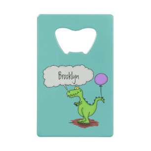 Lekkende groene, grappige drakendraak-cartoon kredietkaart flessenopener