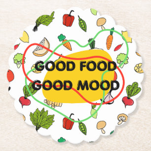 Lekker eten, vrolijk ontwerp, leuke voeding kartonnen onderzetters