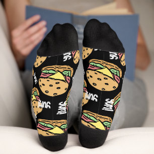 Lekker Koel foodie patroon van Hamburgers zwart Sokken
