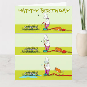 Lekker naar beneden, grappige tuinenkat en Duncan- Kaart