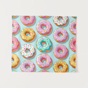 Lekkere cream donuts blauw wandkleed