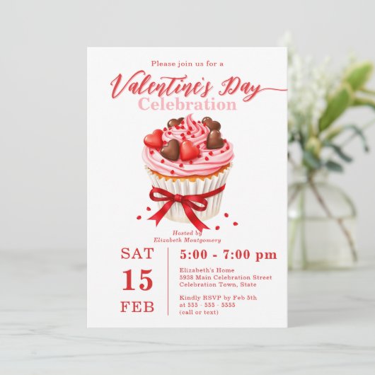 Lekkere Cupcake Valentijnsdag Feestje Kaart (Staand voorkant)