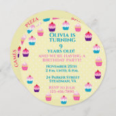 Lekkere Cupcakes Ronde Kinderverjaardagsfeestje Kaart (Voorkant / Achterkant)