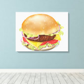 Lekkere hamburger of cheeseburger. canvas afdruk (Insitu (Houten vloer))