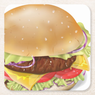 Lekkere hamburger of cheeseburger. vierkante kartonnen onderzetter