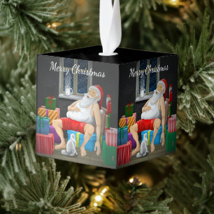 Lekkere koffietijd met de Kerstman Kubus Ornament