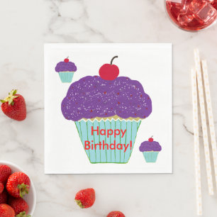 Lekkere Paarse Roze Kers Cupcakes Verjaardag Servetten