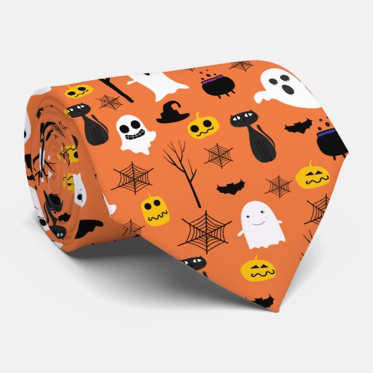 Lekkerige Halloween-symbolen klassiek kleurenpatro Stropdas (Opgerold)