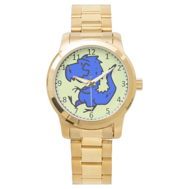 Lekkige wandblauwe dino horloge (Voorkant)