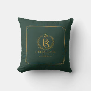 L'Élégance Coussin de jet en vert forêt et or Pa