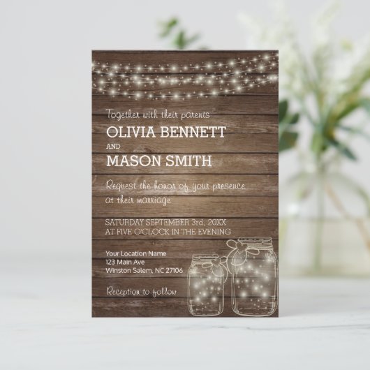 L'Élégant Faire-part de mariage rustique Mason Jar (Debout devant)