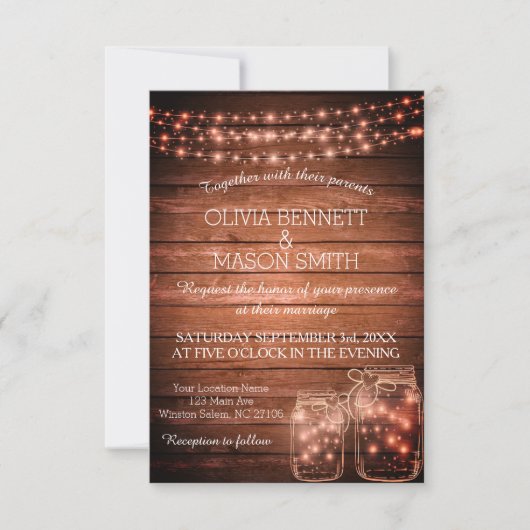 L'Élégant Faire-part de mariage rustique Mason Jar (Devant)