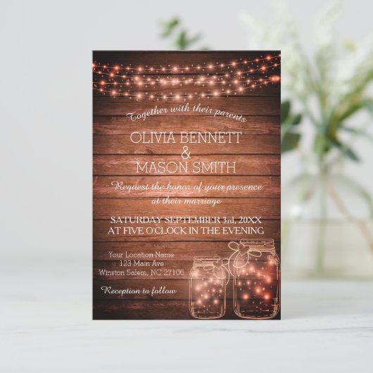 L'Élégant Faire-part de mariage rustique Mason Jar (Debout devant)