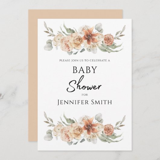 lelegant perzikroze baby shower save the date (Voorkant / Achterkant)