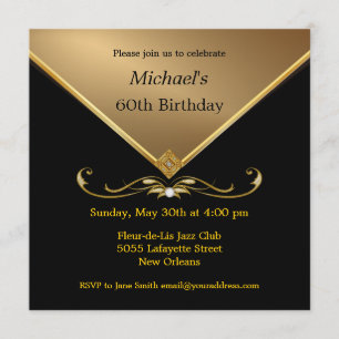 L'élégante Gold Black 60th Brithday Invitations