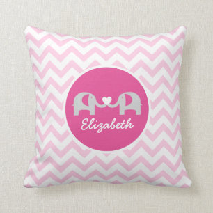 L'éléphant personnalisé Chevron Coussin rose